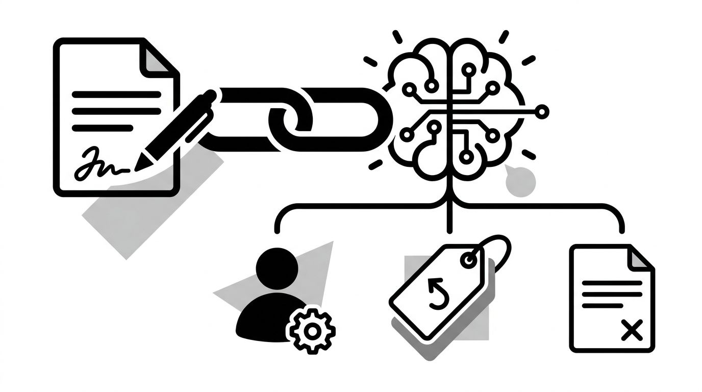 Diagram showing a content chain with an original article at top branching into three paths: training absorption, retrieval citation, and knockoff republication, with arrows showing which paths preserve attribution