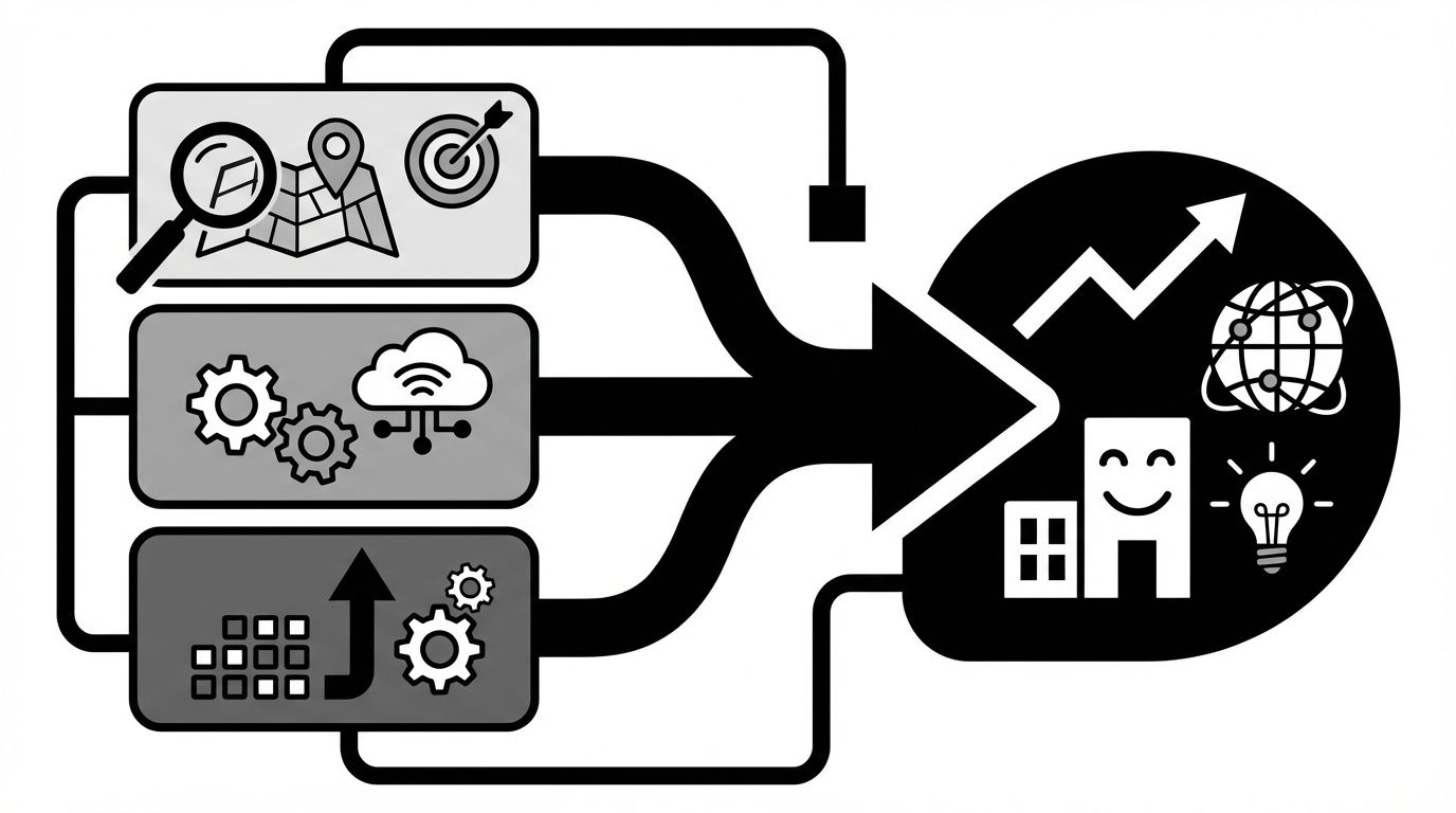 Diagram showing a tiered agency service framework with entry-level audits at the base, mid-tier optimization packages in the middle, and full managed GEO programs at the top