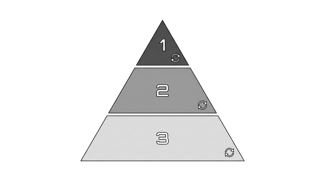 Three-tier content refresh framework showing high-claim, evergreen, and archive content with corresponding cadences