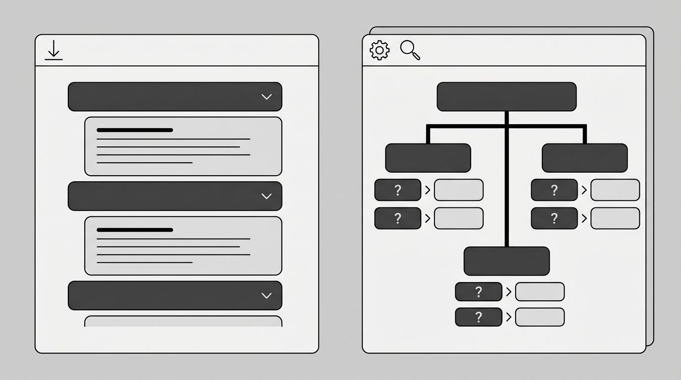 Diagram comparing traditional FAQ layout with accordion menus versus a RAG-optimized FAQ with semantic grouping, full answers, and schema markup