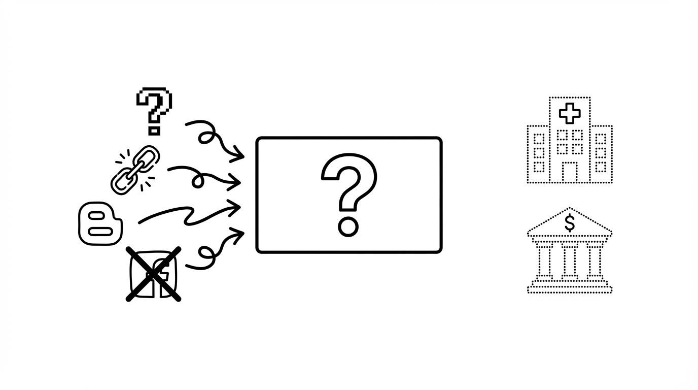 Diagram showing how the absence of regulated brands from AI responses creates an authority vacuum that gets filled by unverified sources leading to misinformation risk