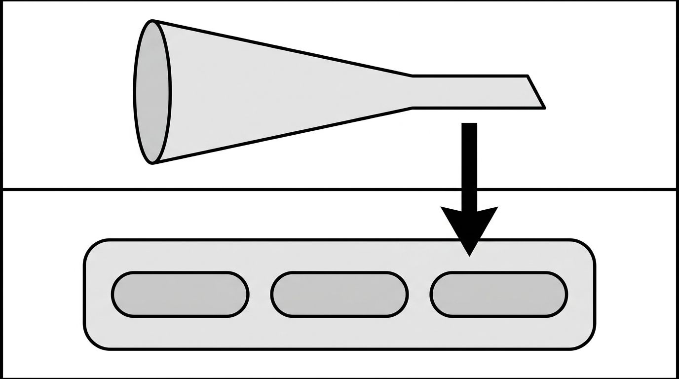 Diagram showing a marketing funnel in the top lane and an AI answer shortlist with three citation chips in the bottom lane, connected by an arrow