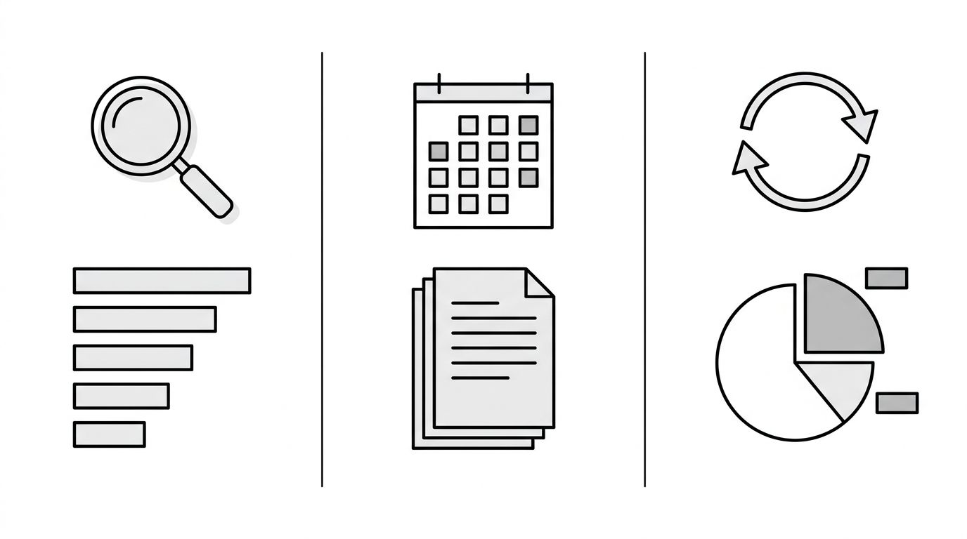 Three-column diagram comparing a rebranded SEO shop selling rankings, a content agency selling output volume, and a measurement-first agency selling citation share in AI answers
