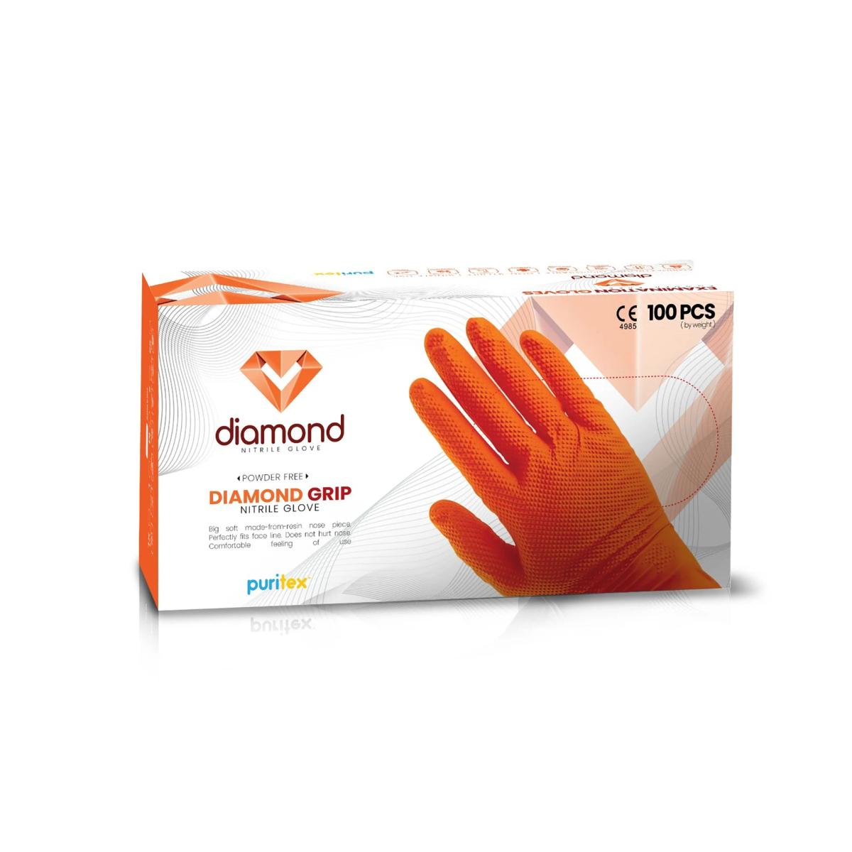 Nitrile Powder Free Diamond Grip Glove – Orange