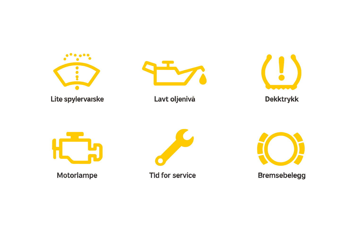 Eksempler på gule varsellamper i bilen