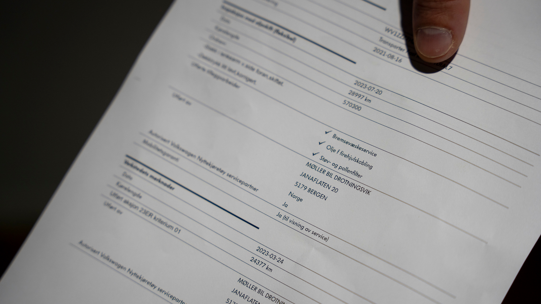 På nyere biler er all servicehistorikk digital, men det mulig å få en kopi etter verkstedsbesøket.