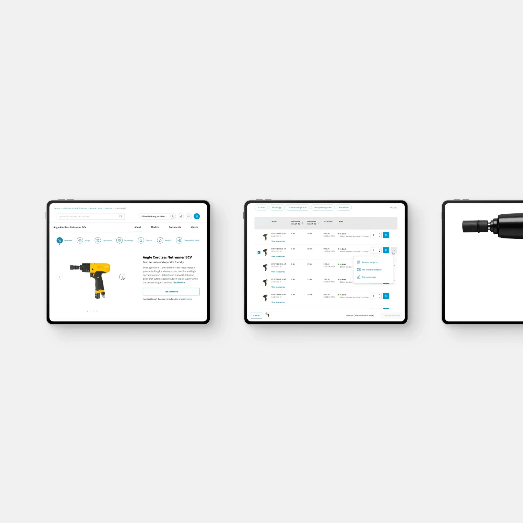 3 iPads som visar användargränssnittet