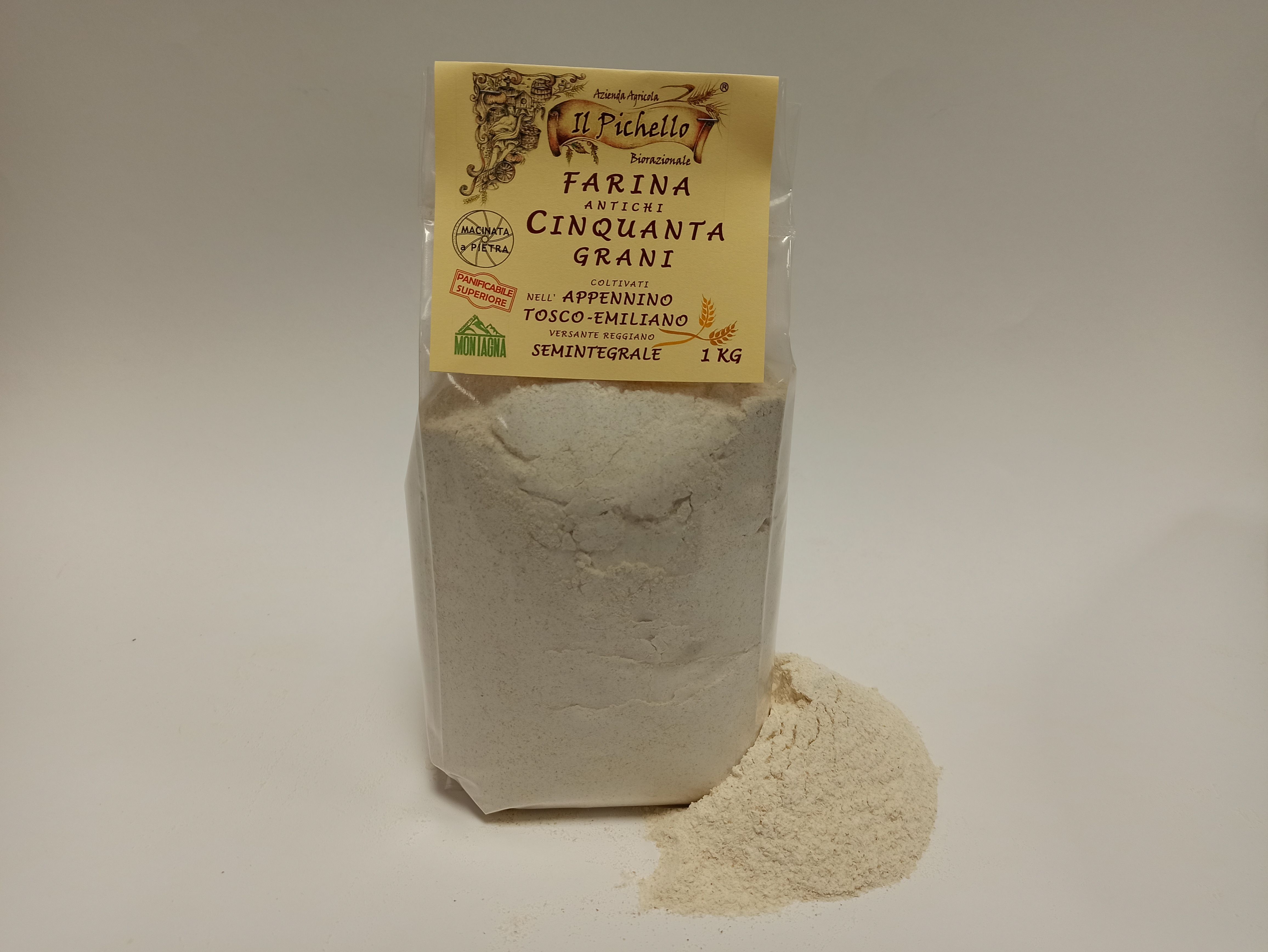 Farina Antichi Cinquanta Grani 
semintegrale biorazionale dell'Azienda Agricola Il Pichello - Cereali E Farine dall'Appennino Reggiano