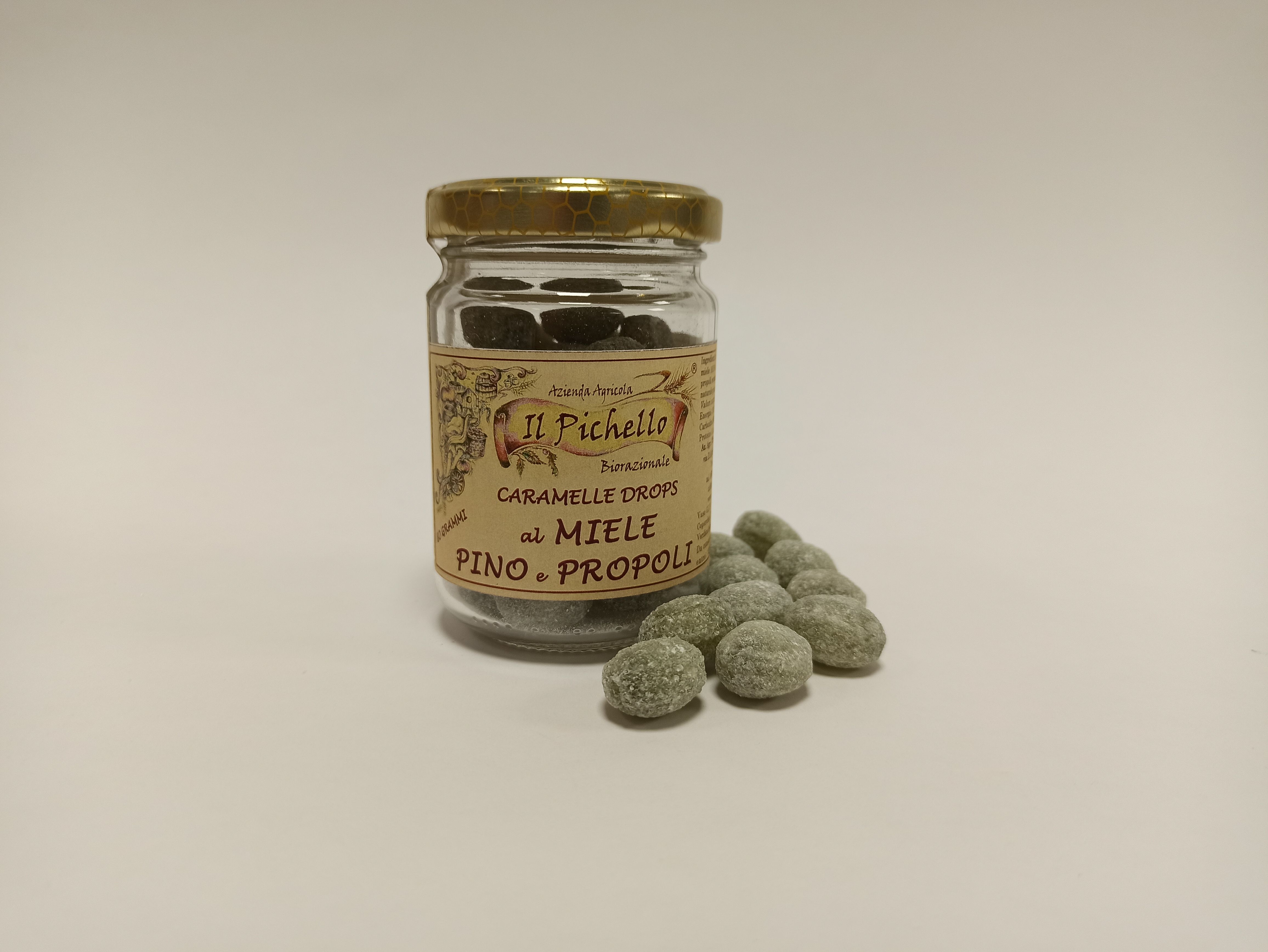 Caramelle Miele Pino E
propoli biorazionale dell'Azienda Agricola Il Pichello - Prodotti 
dell'alveare dall'Appennino Reggiano