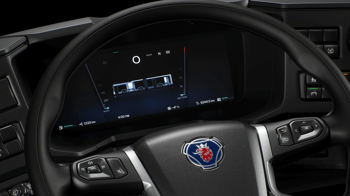 Detail of Scania’s new digital dashboard Smart Dash.
