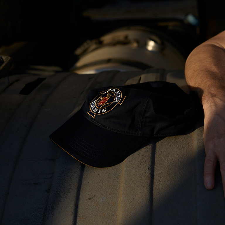 Scania logo on the top of a dark cap.