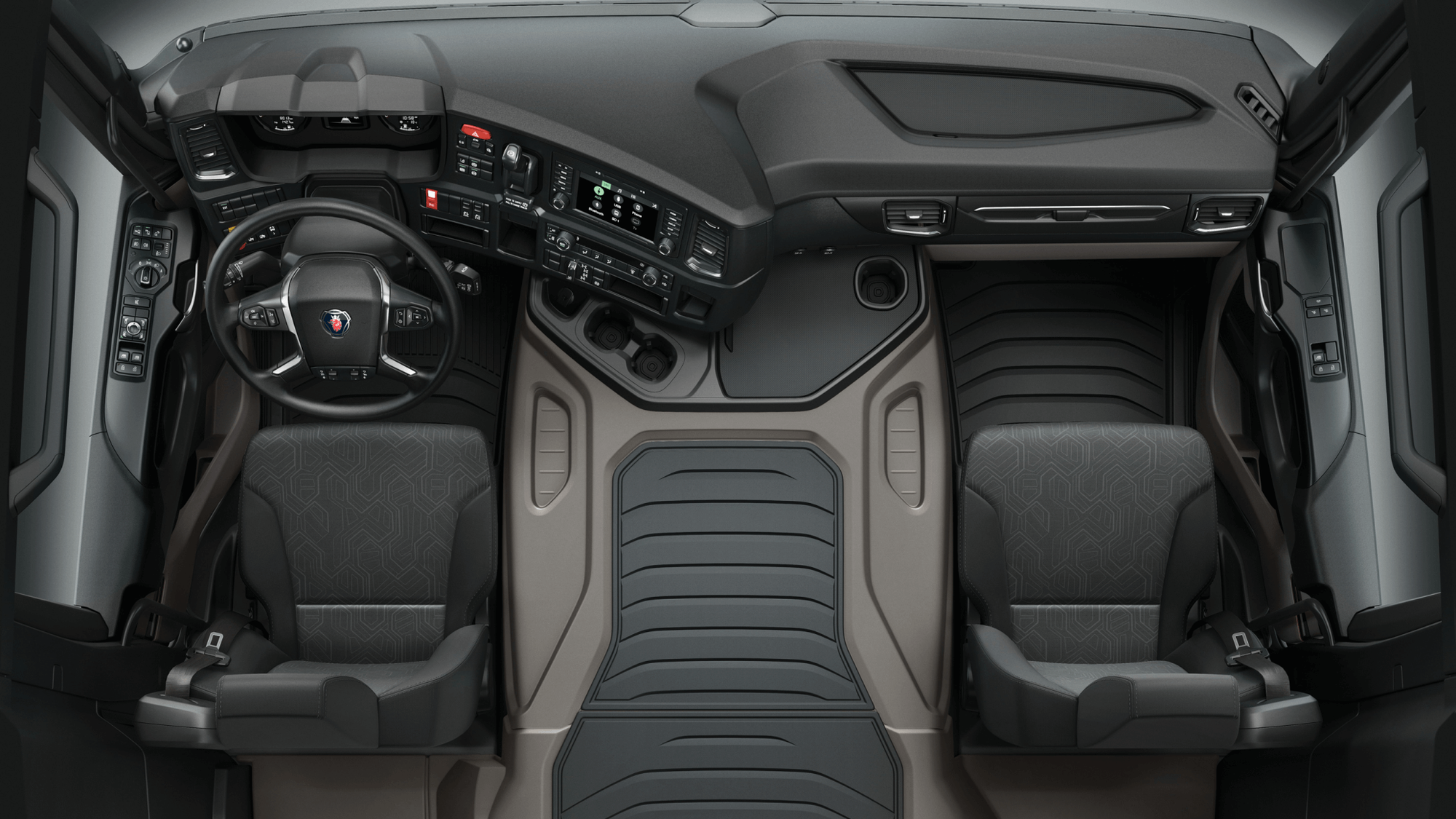 Overhead view of the interior of a Scania truck.