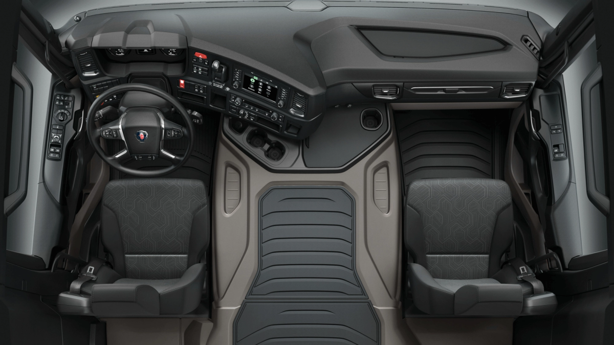 Overhead view of the interior of a Scania truck.
