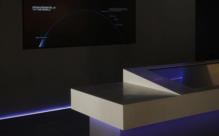 Interactive table and screen in the Scania Experience Centre