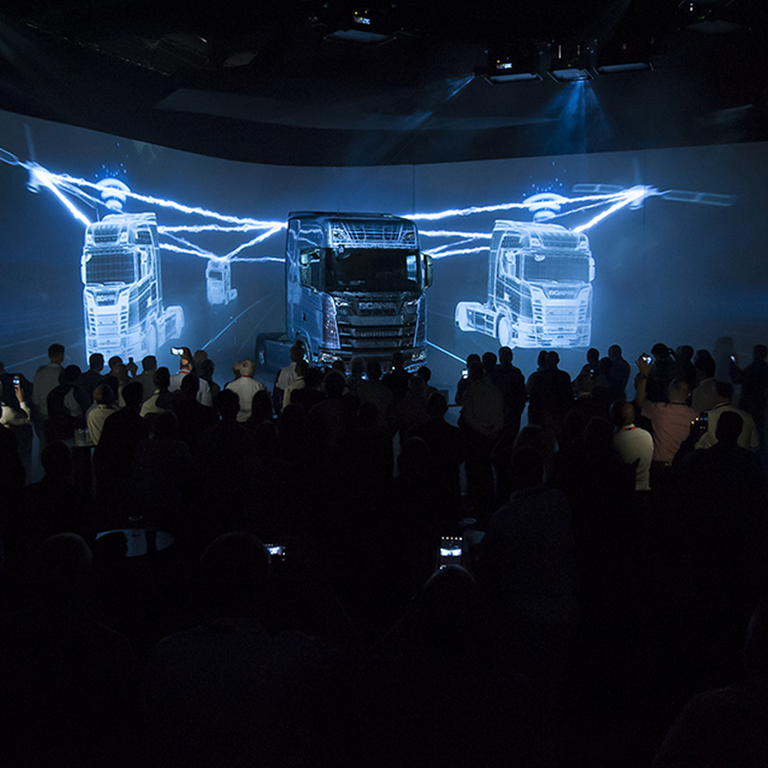 Crowd watching the Scania Next Generation launch event.