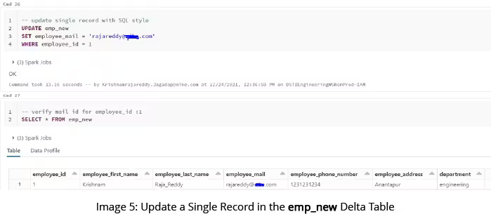 Update a Single Record in the emp new Delta Table