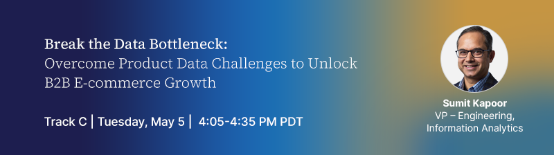 Abstract flowing data streams in blue and teal converging toward a central point, representing unified product information architecture.