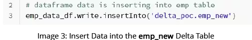 Insert Data into the emp new Delta Table