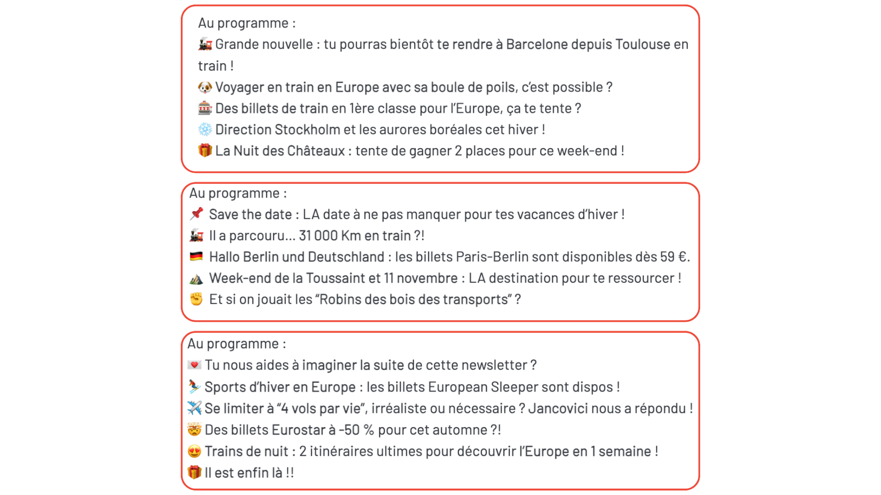 Exemples de contenus de la newsletter