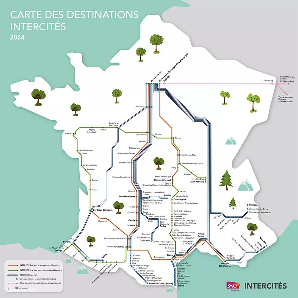 Carte du réseau Intercités 2024