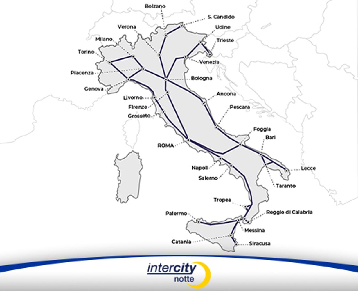 Carte du réseau Intercity Notte