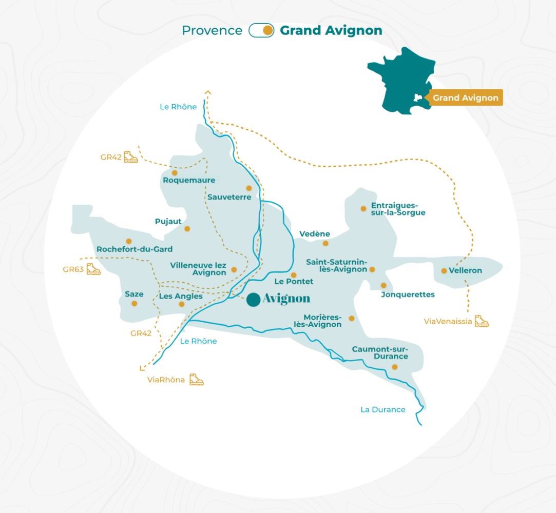 Carte des villes et villages autour d’Avignon