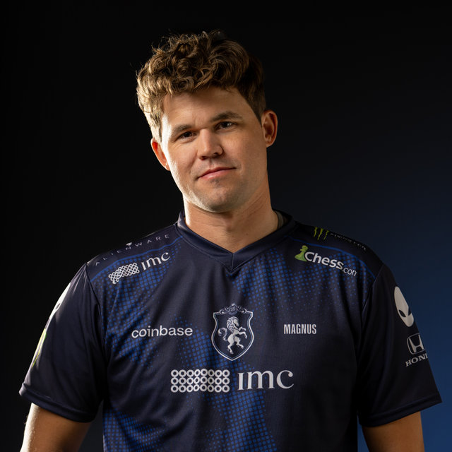 Magnus Carlsen wearing Team Liquid Chess jersey featuring IMC sponsorship