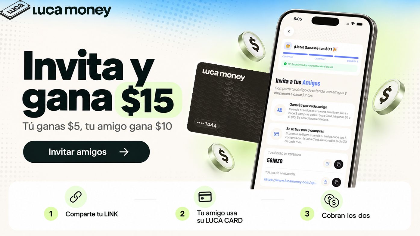 Programa de referidos de Luca Card: gana $5 por cada amigo que invites