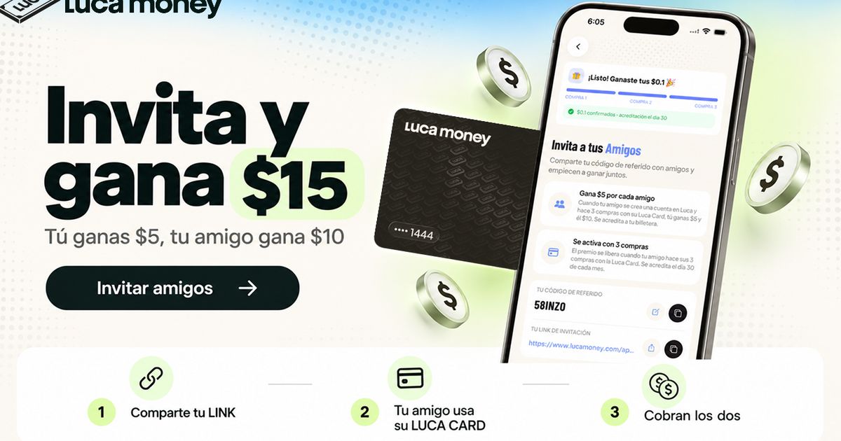 Programa de referidos de Luca Card: gana $5 por cada amigo que invites