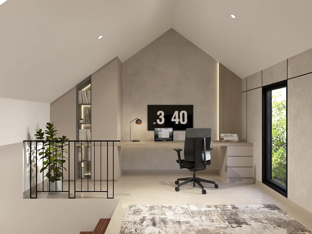 Vaulted attic loft used as a study and lounge