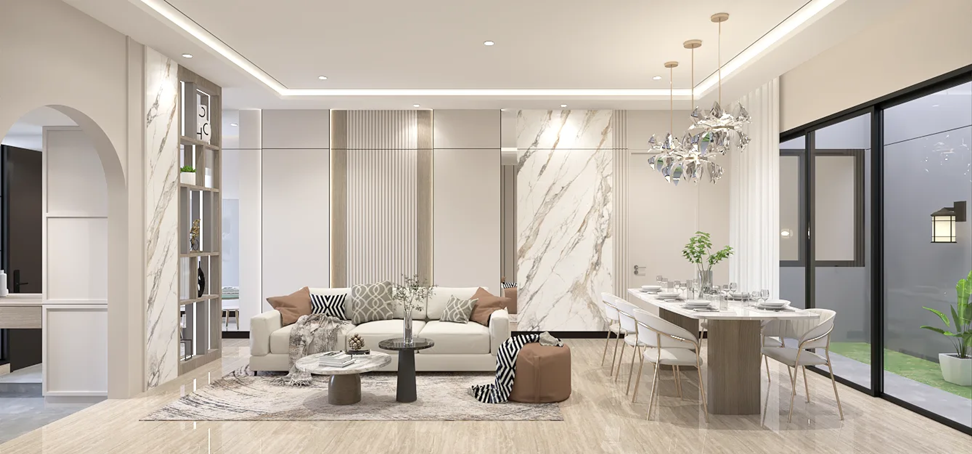 Kitchen island in an open-plan home by KHO design
