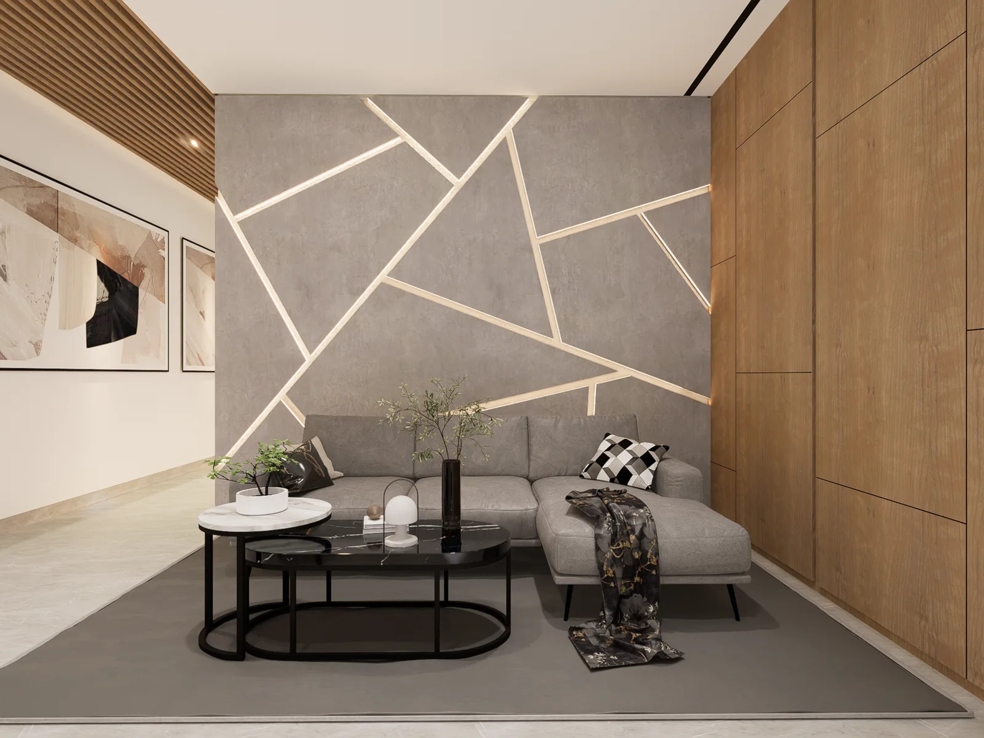 Warm wood-toned living room interior by KHO design