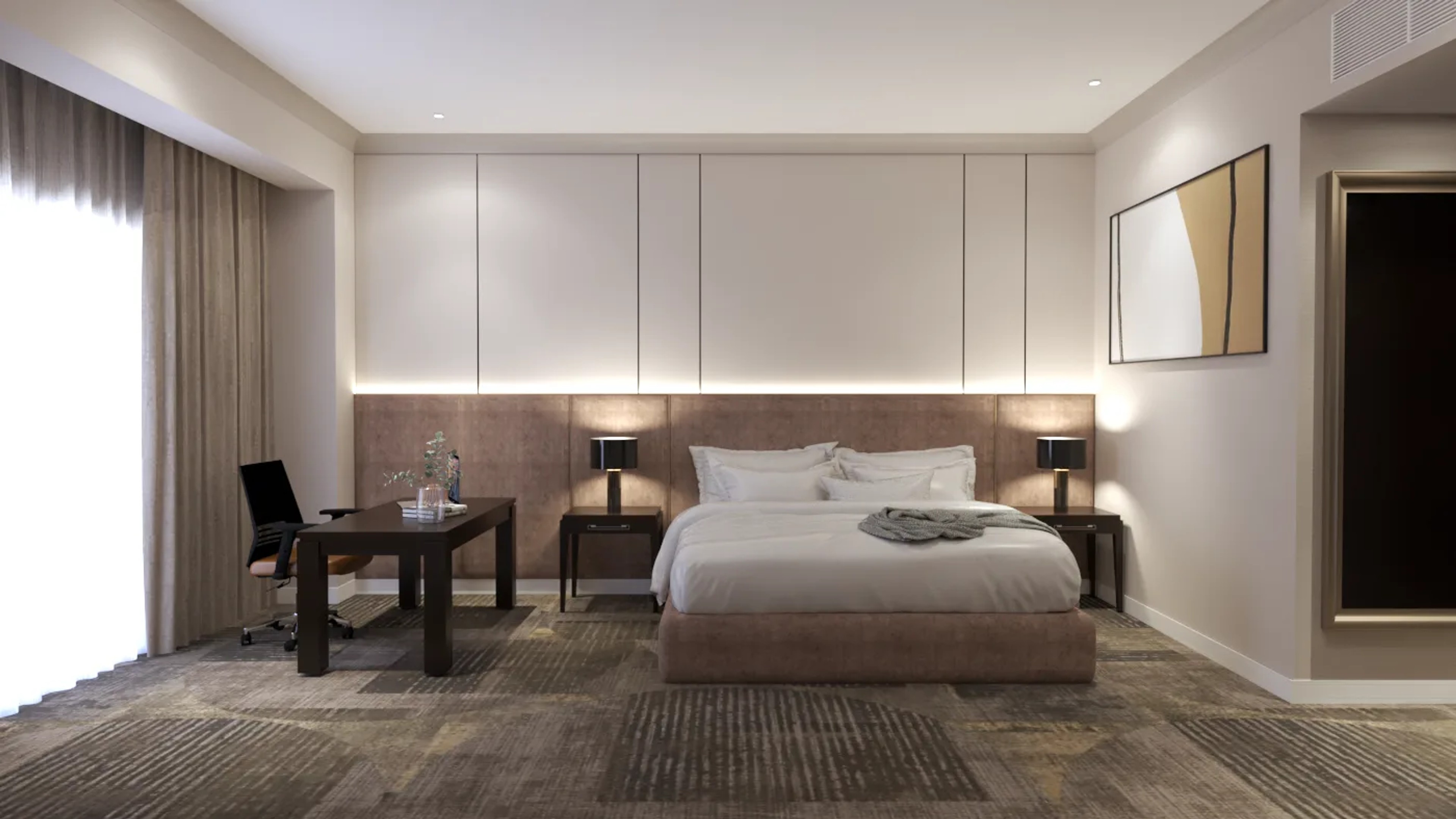 Elegant hotel suite bedroom interior by KHO design