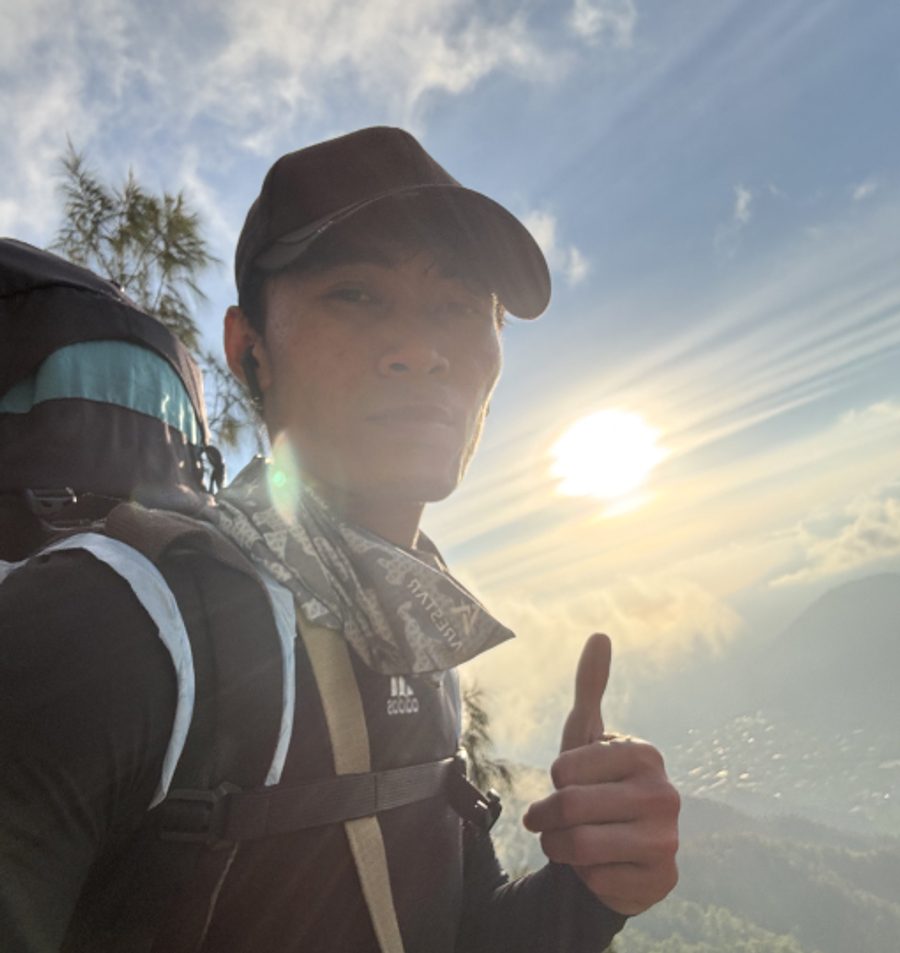 A sunrise summit selfie