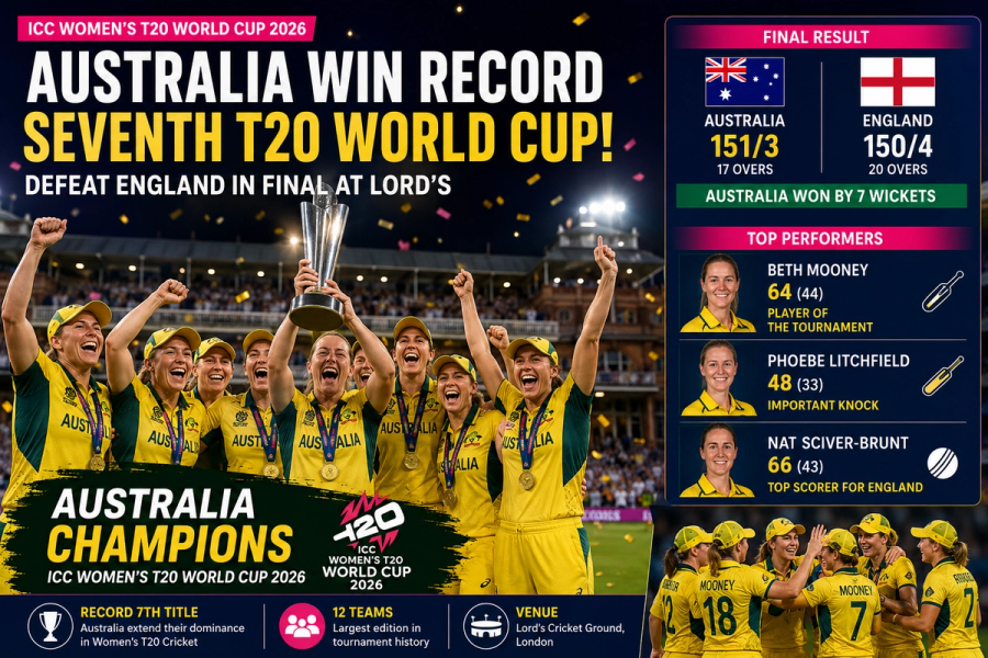 Australia Clinch Record Seventh ICC Women's T20 World Cup 2026 Title After Dominant Win Over England