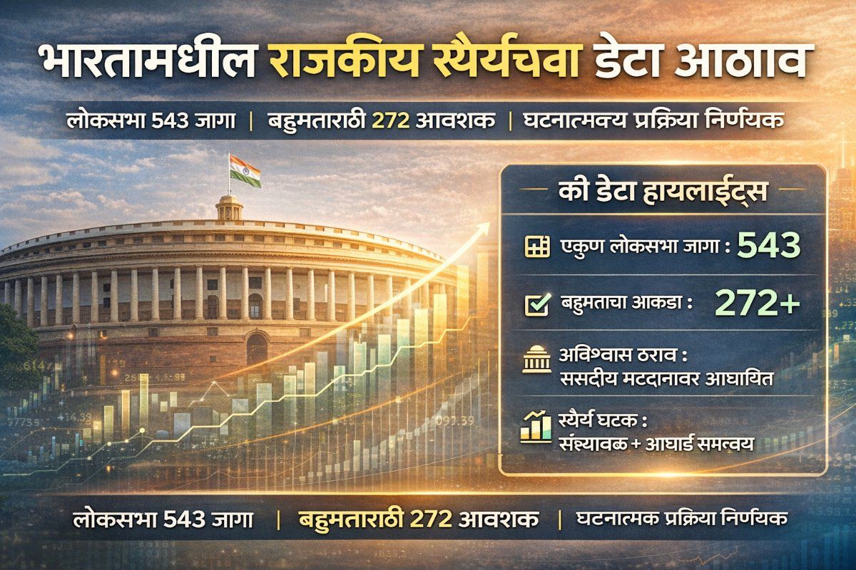 भारतामधील राजकीय स्थैर्य: लोकसभा आकडे, आघाड्या आणि घटनात्मक प्रक्रिया यांचा डेटा-आधारित आढावा