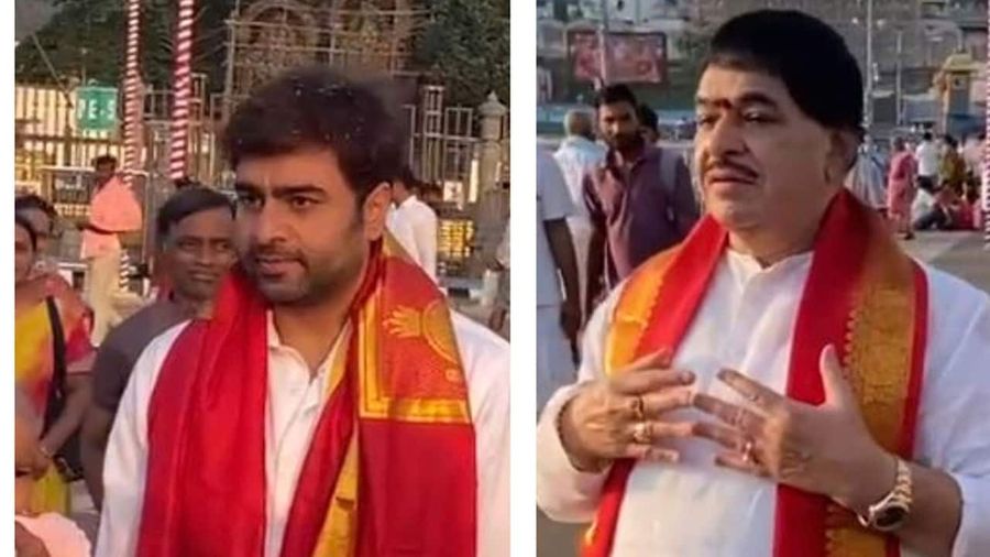 Tollywood Duo Nara Rohith, Ambika Krishna Seek Blessings at Tirumala Temple