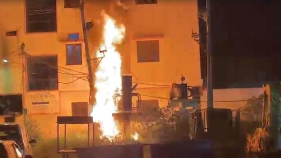 Rajendranagar Transformer Catches Fire Amid Heavy Rainfall