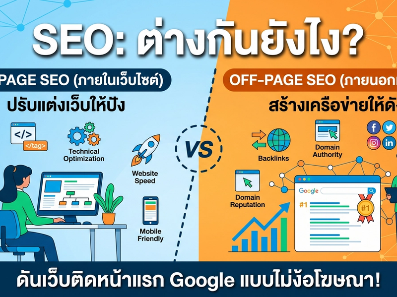 สรุปเน้นๆ SEO On-Page vs Off-Page แตกต่างกันอย่างไร? อยากให้เว็บติดหน้าแรกต้องทำคู่กัน!