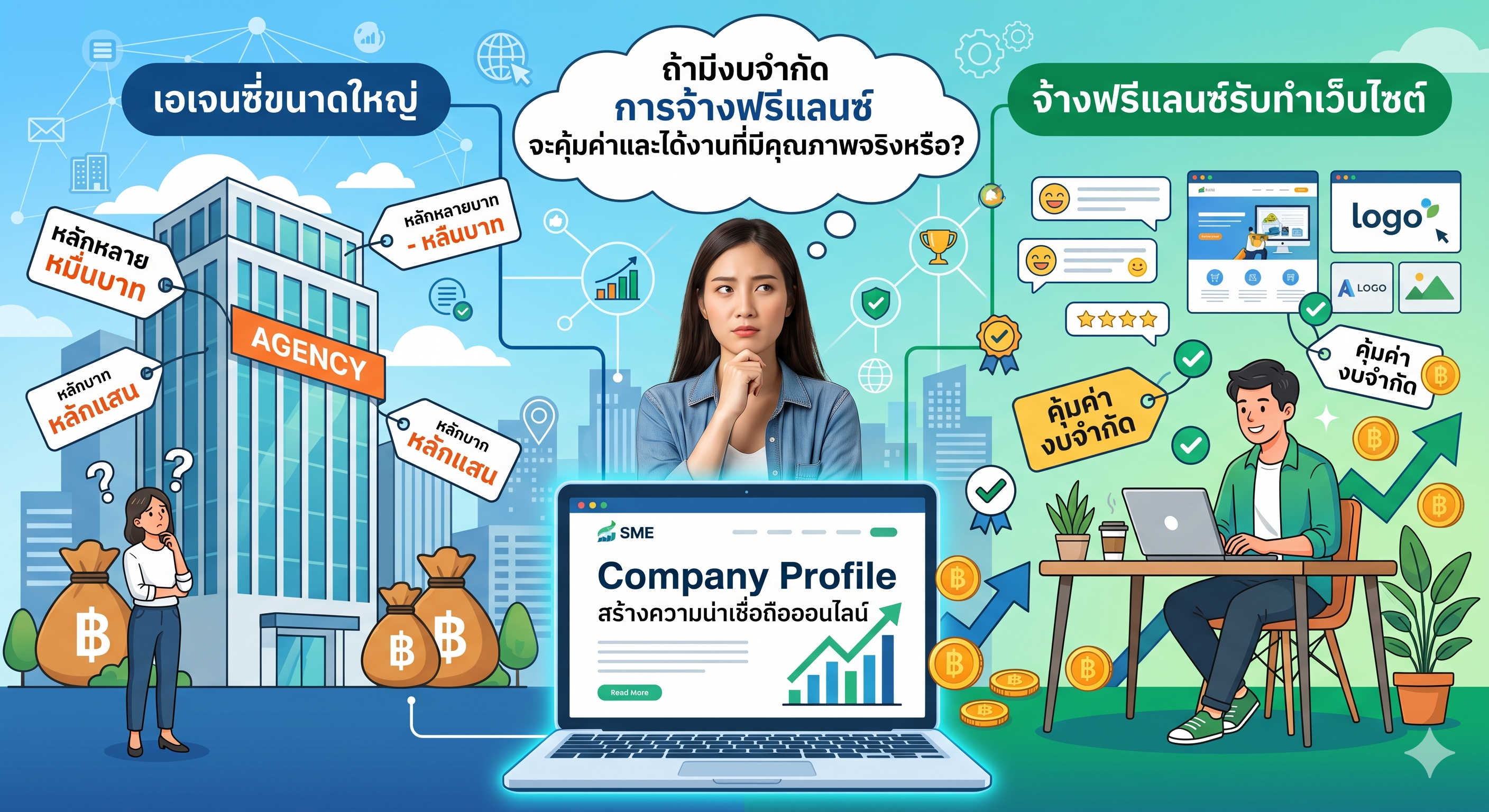 มีงบจำกัดแต่อยากมีเว็บไซต์บริษัท! จ้าง "ฟรีแลนซ์" คุ้มกว่าจ้างบริษัทเอเจนซี่ใหญ่ๆ ตรงไหนบ้าง?