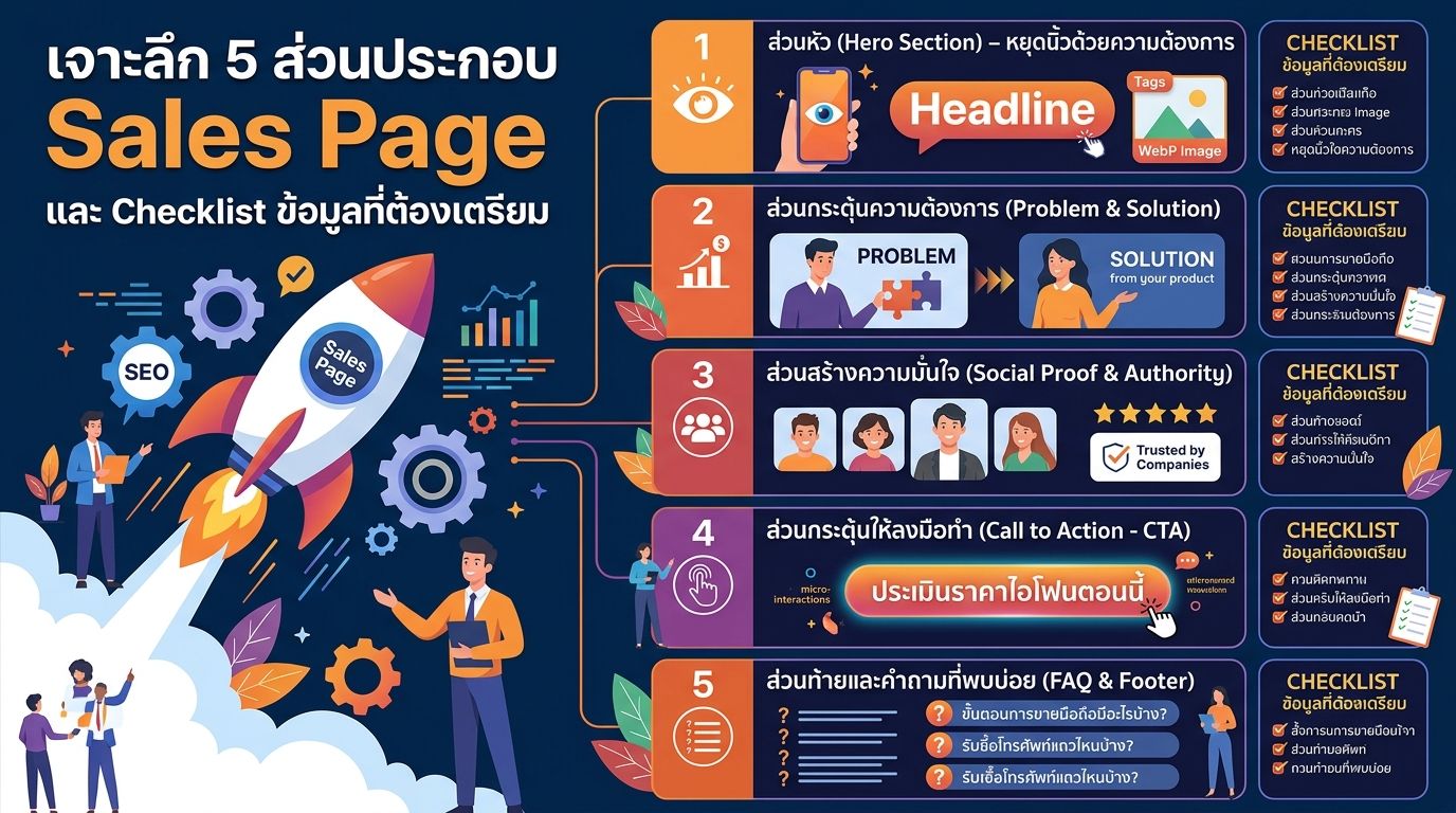 🚀 เจาะลึก 5 ส่วนประกอบ Sales Page และ Checklist ข้อมูลที่ต้องเตรียม