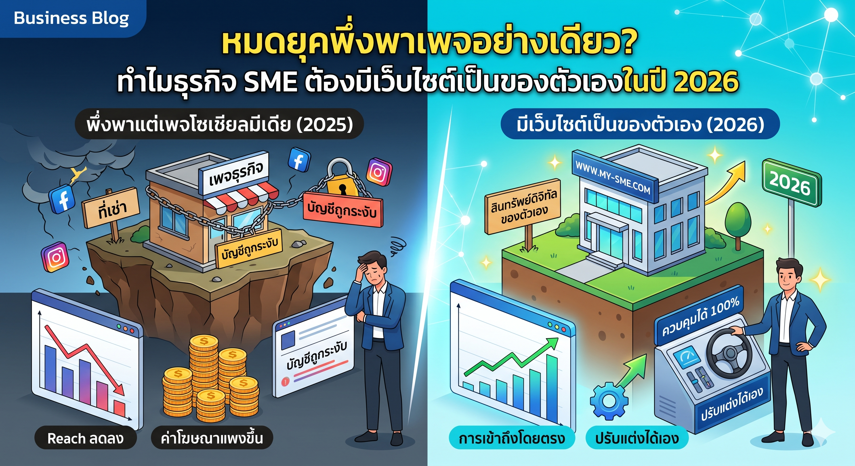 หมดยุคพึ่งพาเพจอย่างเดียว? ทำไมธุรกิจ SME ต้องมีเว็บไซต์เป็นของตัวเองในปี 2026