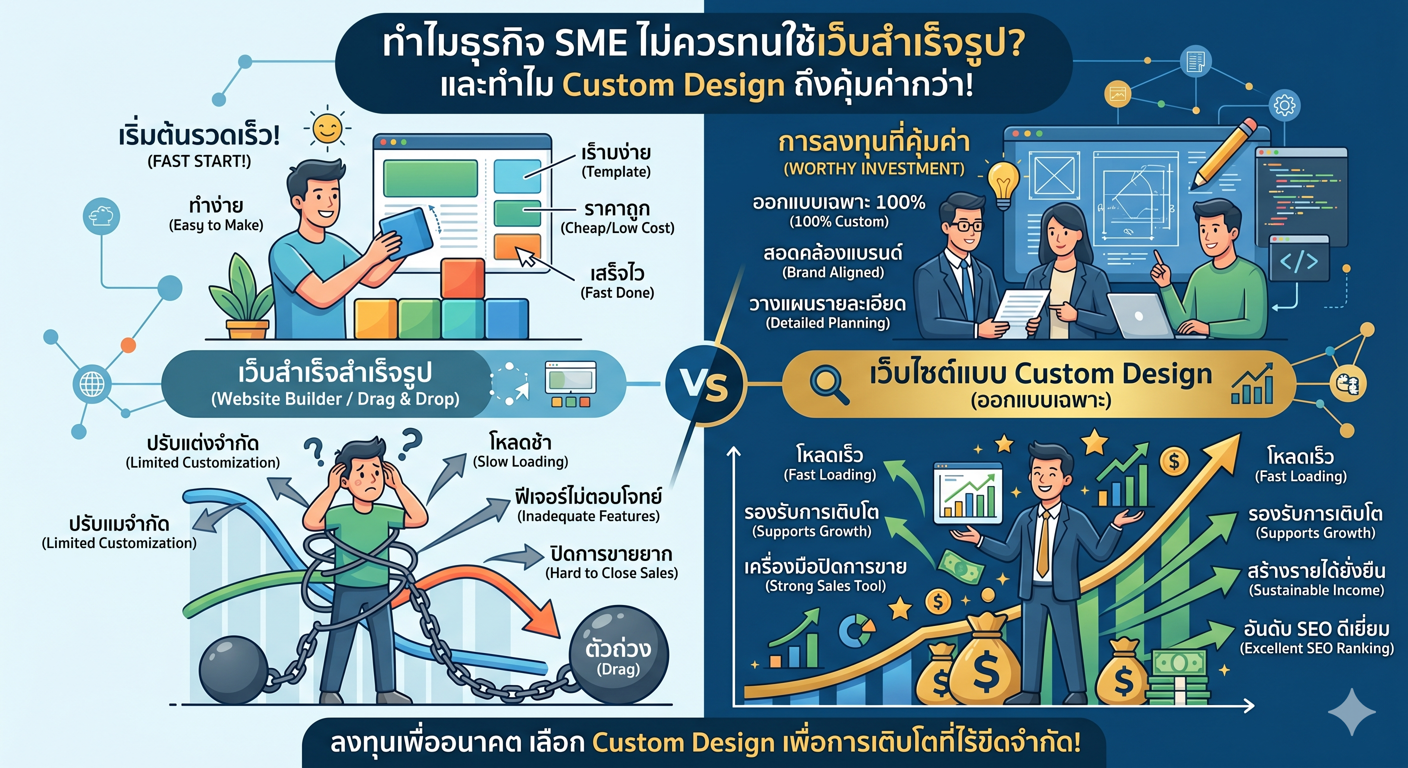 ทำเว็บทั้งที ทำไมธุรกิจ SME ถึงไม่ควรทนใช้ "เว็บสำเร็จรูป"? (อ่านจบตัดสินใจได้ทันที)