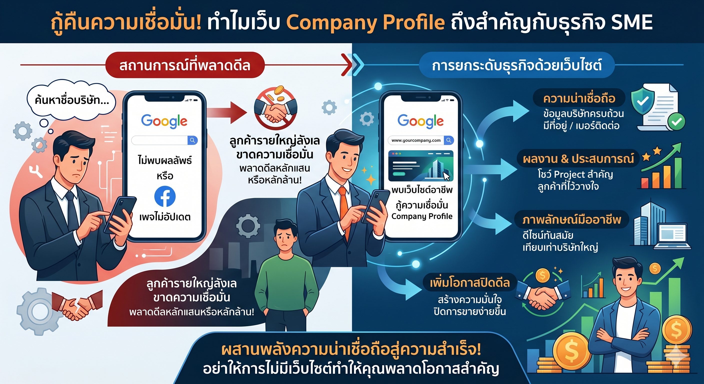ลูกค้ารายใหญ่เสิร์ชชื่อบริษัทคุณบน Google ไม่เจอ? แก้ปัญหาง่ายๆ ด้วยการสร้างเว็บไซต์ Company Profile