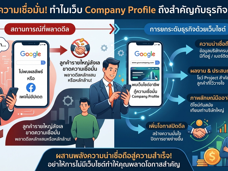 ลูกค้ารายใหญ่เสิร์ชชื่อบริษัทคุณบน Google ไม่เจอ? แก้ปัญหาง่ายๆ ด้วยการสร้างเว็บไซต์ Company Profile