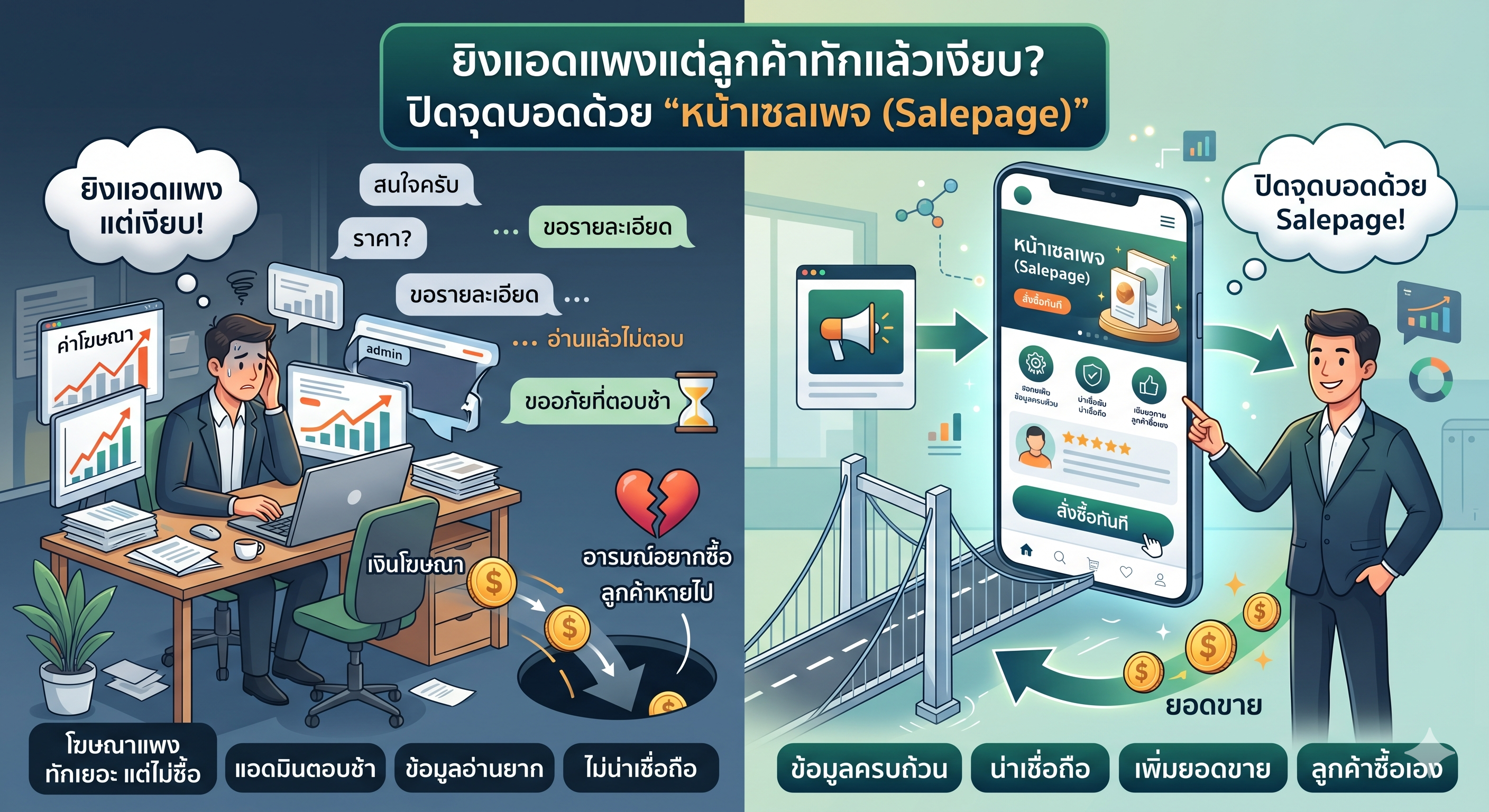 ยิงแอดแพงแต่ลูกค้าทักแล้วเงียบ? ปิดจุดบอดด้วย "หน้าเซลเพจ (Salepage)"