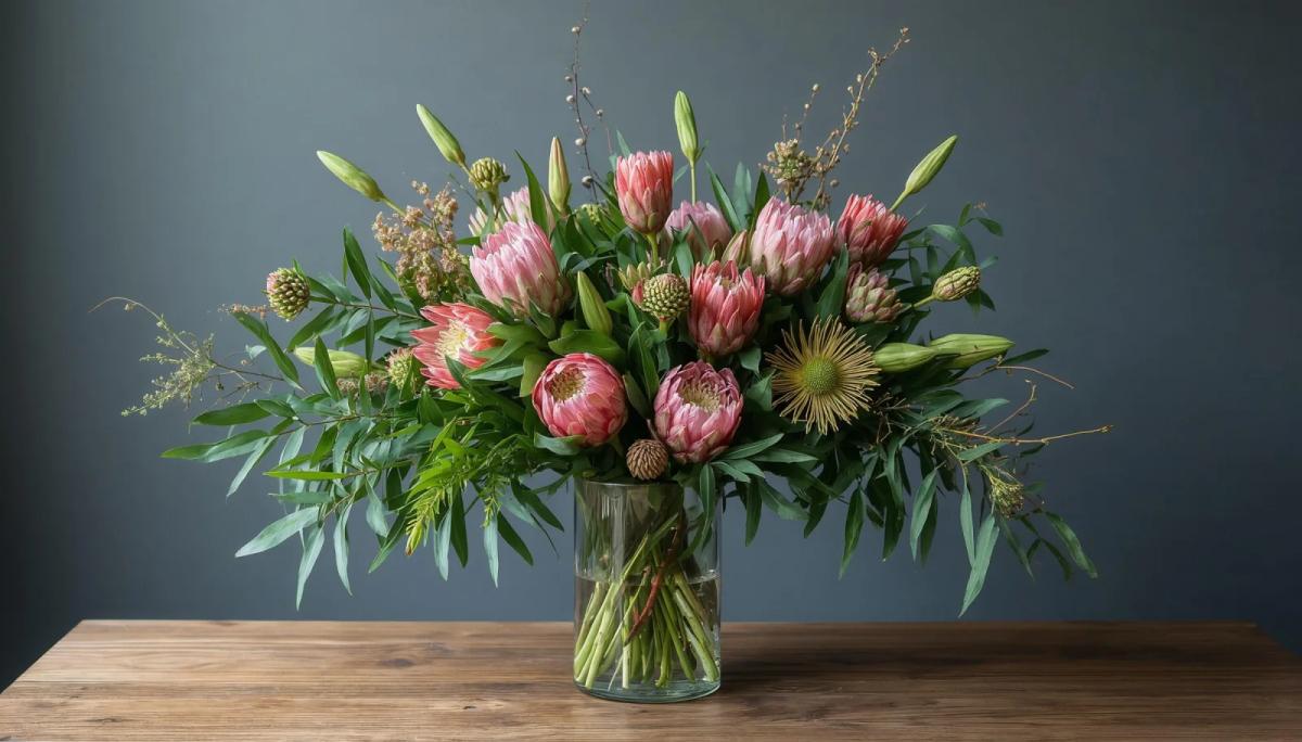Native proteas with leucadendrons and lush seasonal foliage
