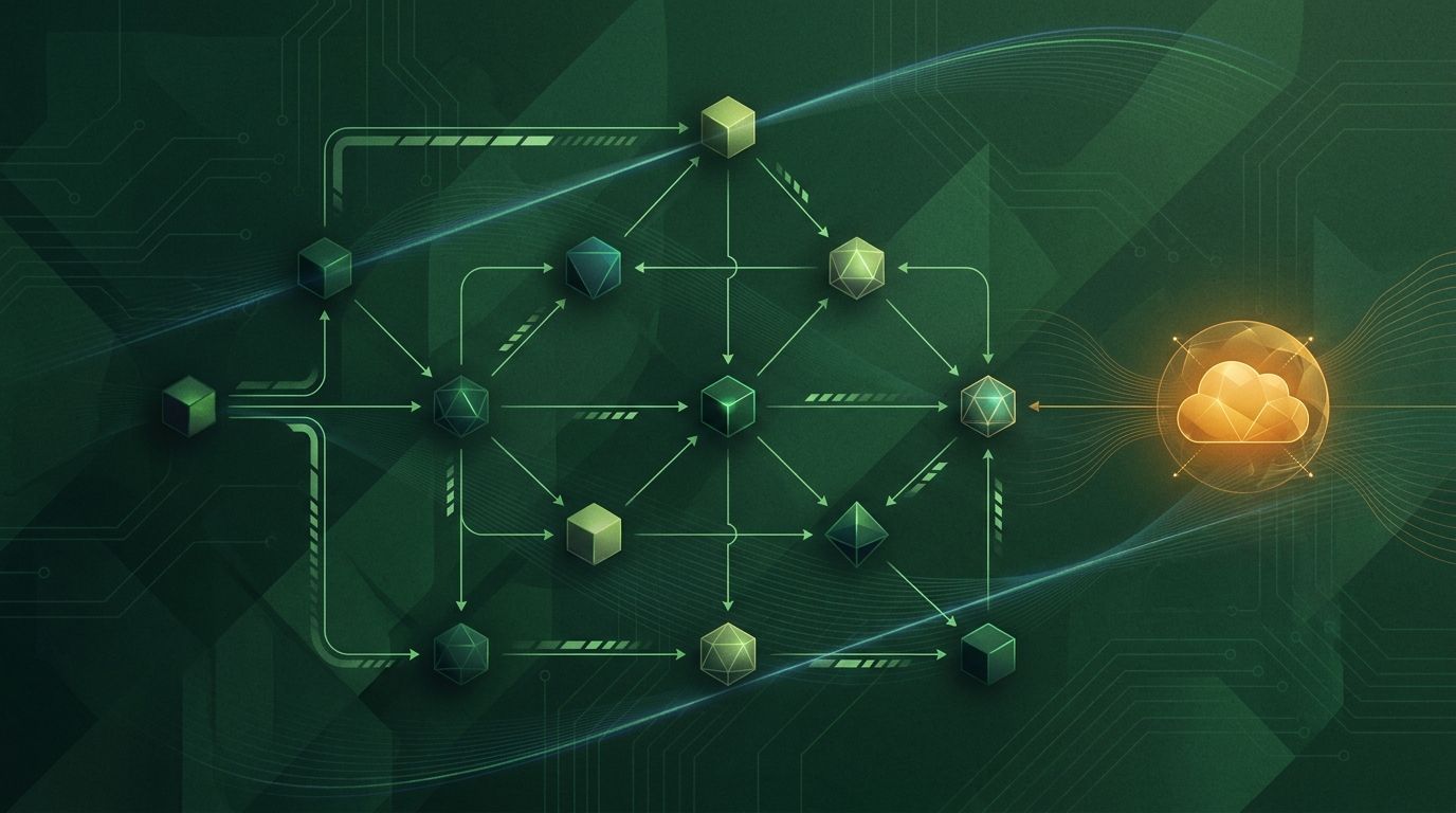 A multi-Worker dependency graph passing through a diagnostic scanner with one remote cloud resource highlighted.