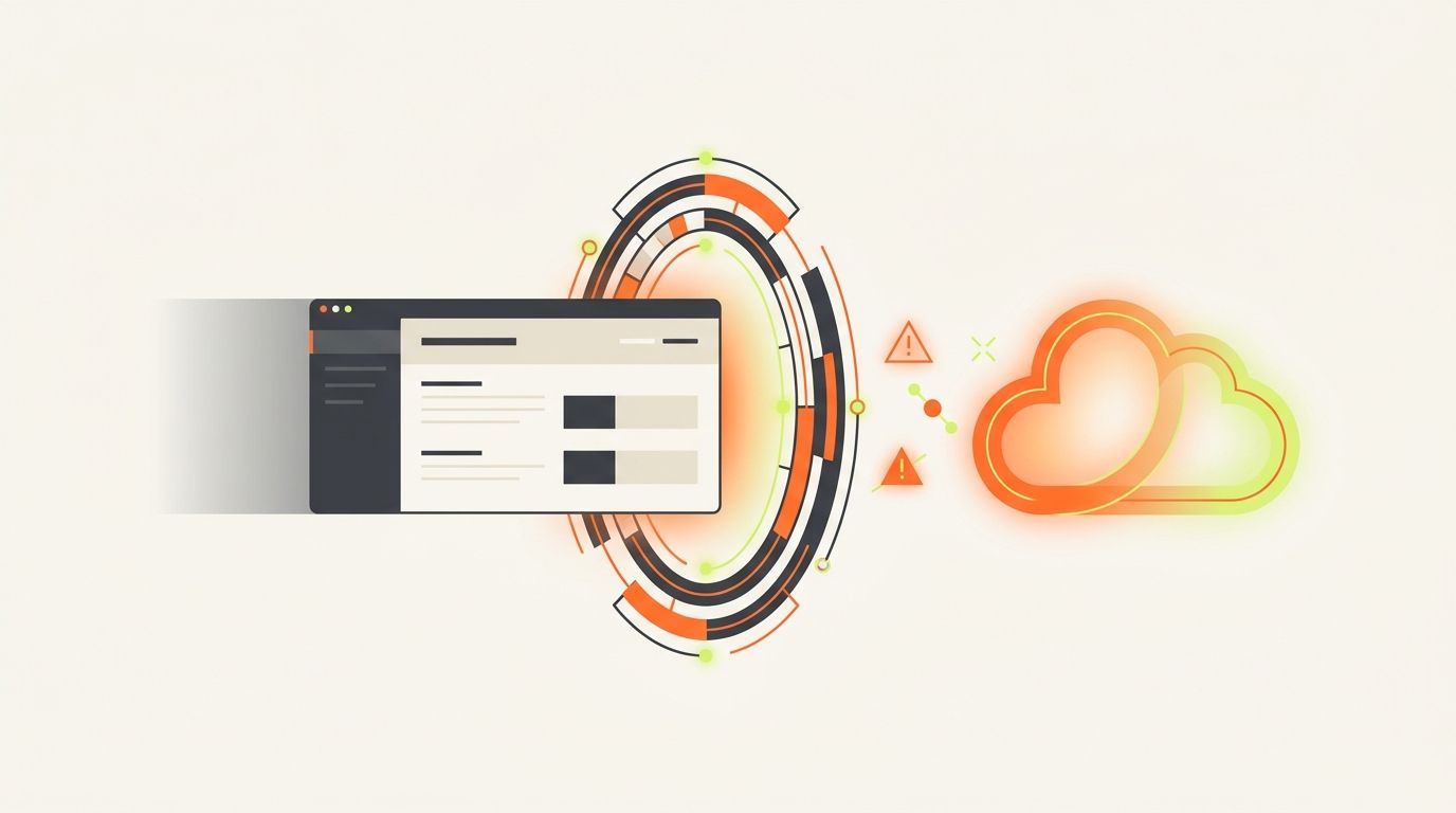 A configuration panel passing through a circular scanner before a cloud deployment.