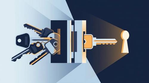Several mismatched keys pass through a calibration press and emerge as one key aligned with a keyhole